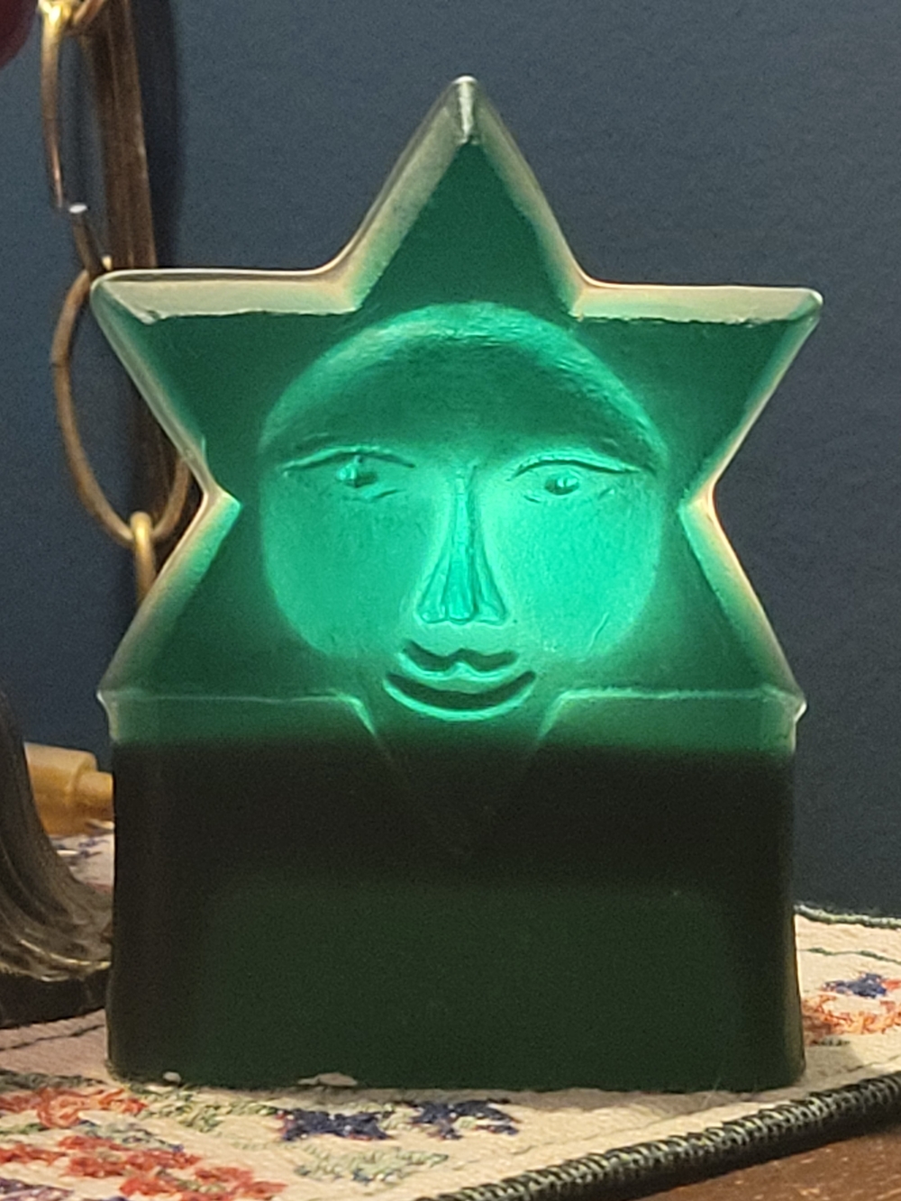 Vintage Green Star Face Decorative Glass Accent - Unbranded